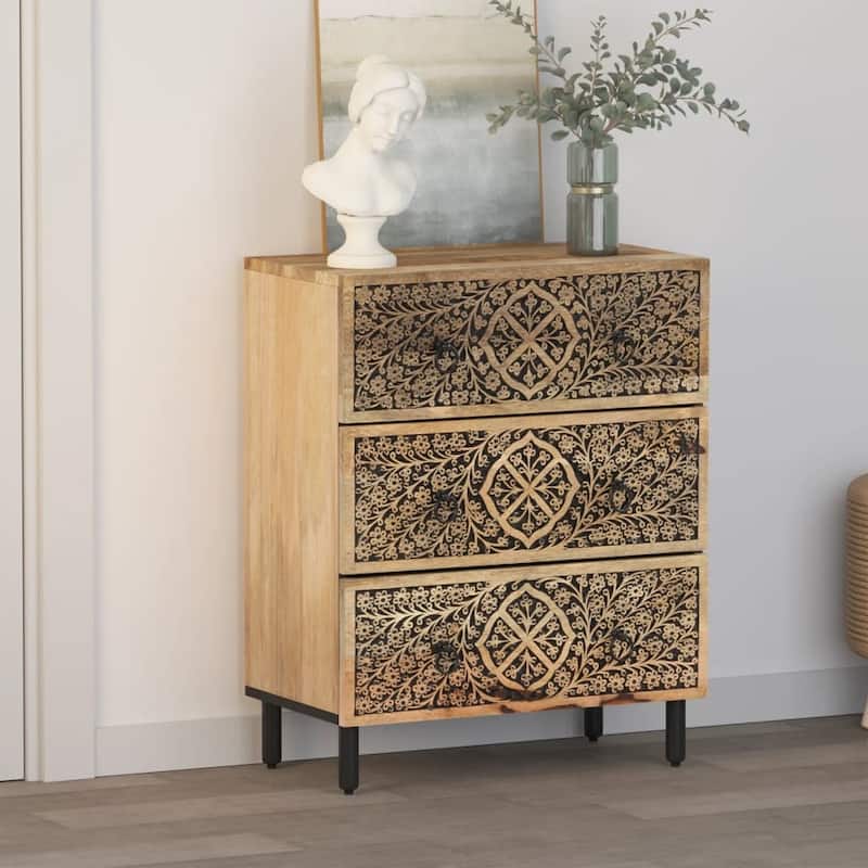 vidaXL Side Cabinet Natural Mango Wood Solid mango wood, iron legs Small - 13 x 23.6 x 29.5 in