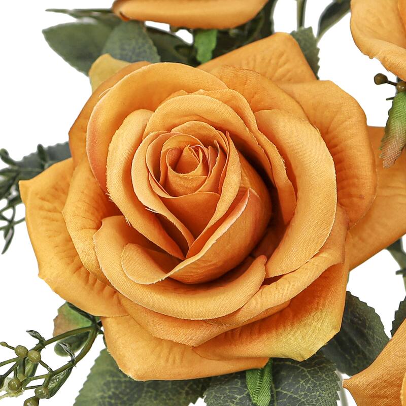 Set of 2 Dusty Orange Artificial Queen Tea Rose Flower Stem Bush Bouquet 17in - 17" L x 9" W x 9" DP