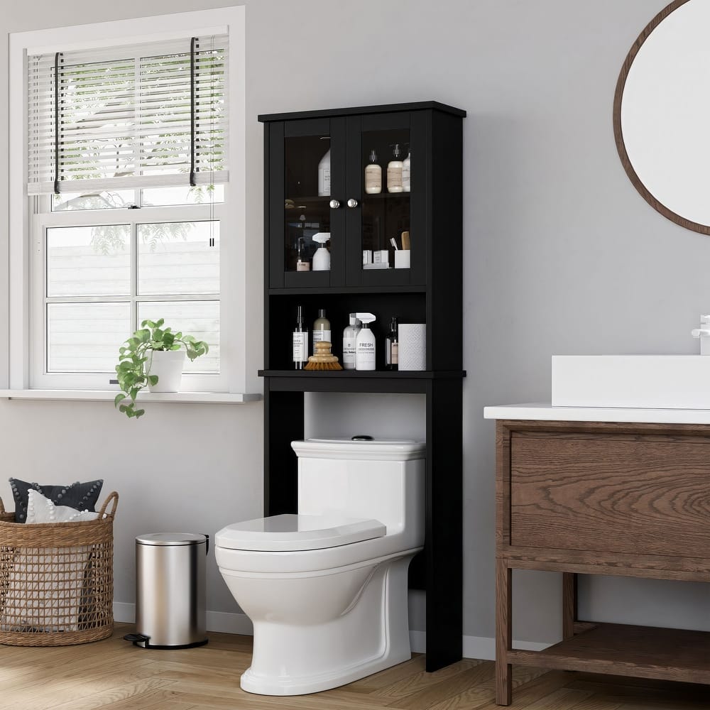 Futzca Over The Toilet Storage Cabinet with Adjustable Shelf & Glass Door - N/A