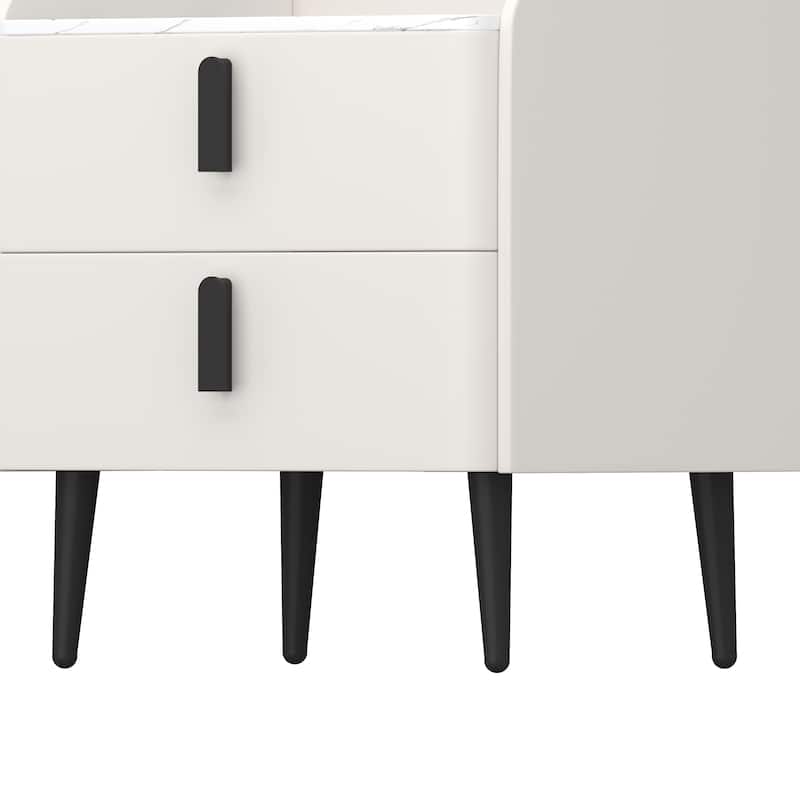 Roomfitters Modern Nightstand with 2 Drawers and Marble-Pattern Top, Bedside or End Table for Bedroom and Living Room