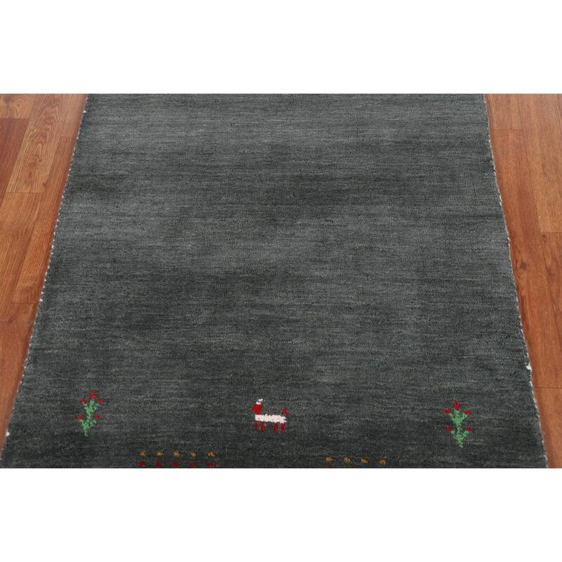 Tribal Green Gabbeh Indian Accent Rug Handmade Wool Carpet - 2'11" x 4'10"