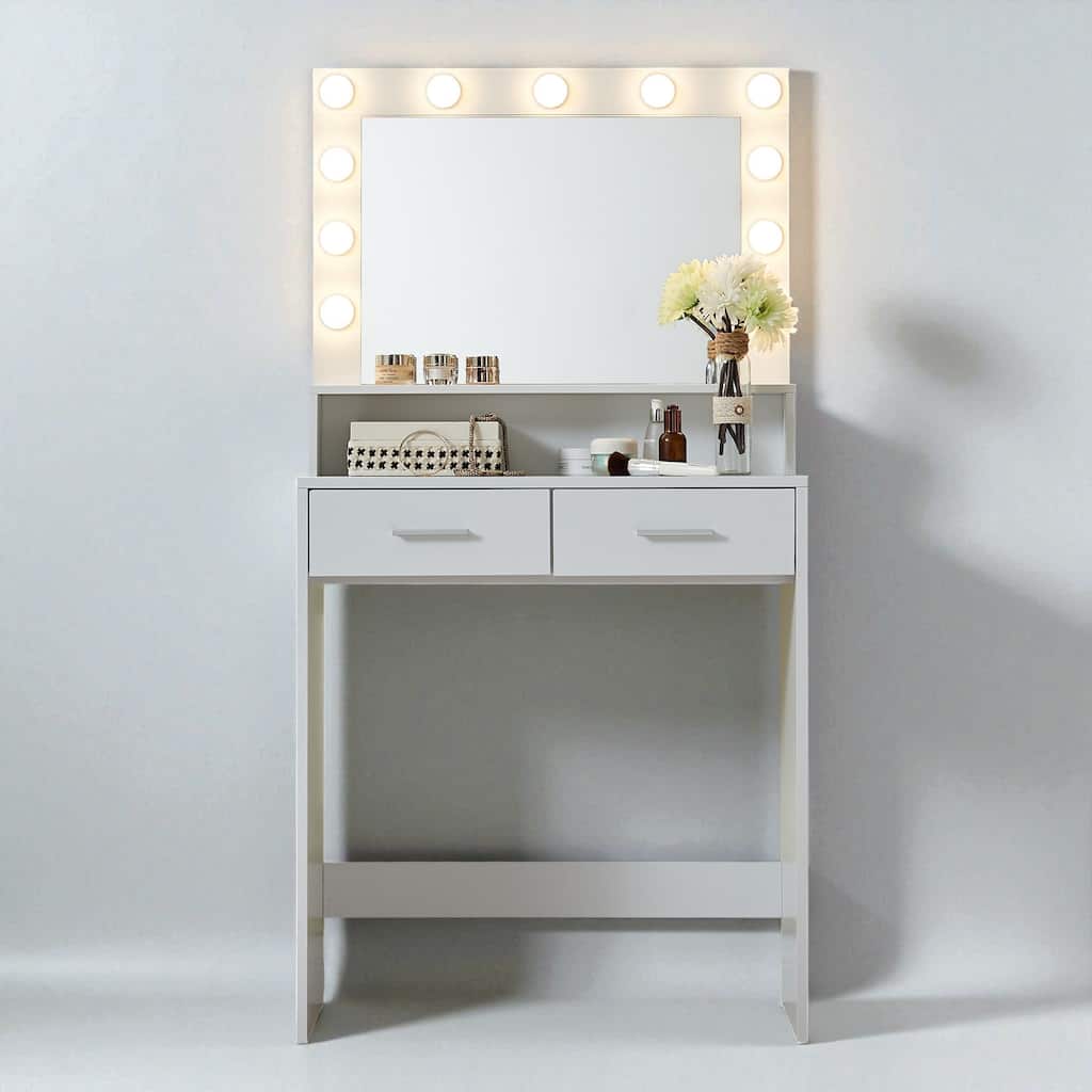 Vanity Desk with Lighted Mirror, Makeup Table with Drawers and 3 Lighting Modes for Bedroom