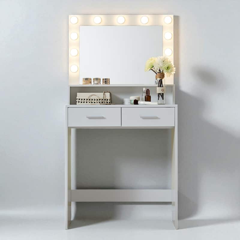 Vanity Desk with Lighted Mirror, Makeup Table with Drawers and 3 Lighting Modes for Bedroom - White