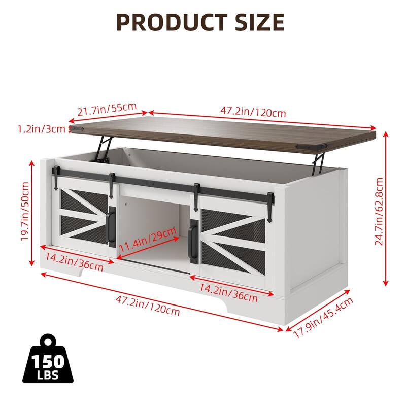 Farmhouse Lift Top Coffee Table, Wood Coffee Table with Storage and Hidden Compartment