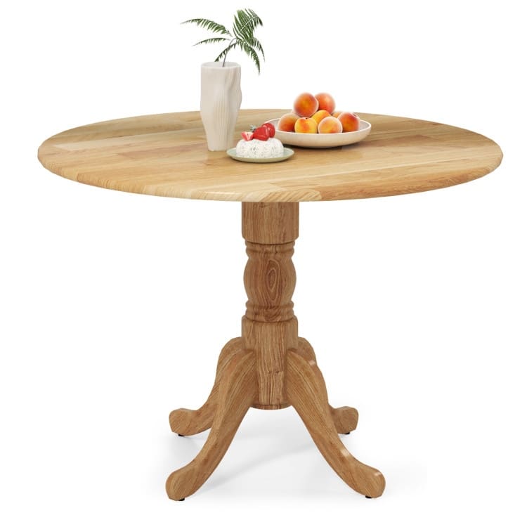 Rubber Wood Round Dining Table with Curved Legs and Adjustable Foot Pads - 40 x 40 x 29 inch (L x W x H) - Natural