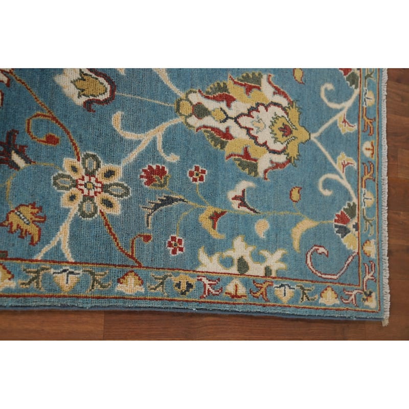 Light Blue Oushak Runner Rug Handmade Transitional Wool Carpet - 2'9" x 9'9"