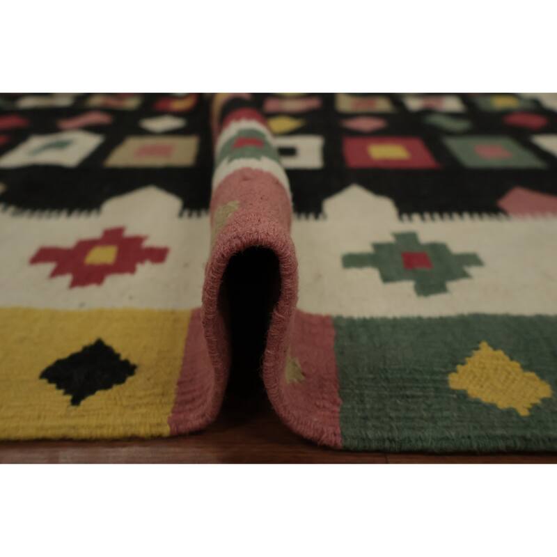 Hand Woven Oriental 100% Wool Carpet Southwestern Tribal Black Kilim Area Rug - 8' 8'' X 5' 8''