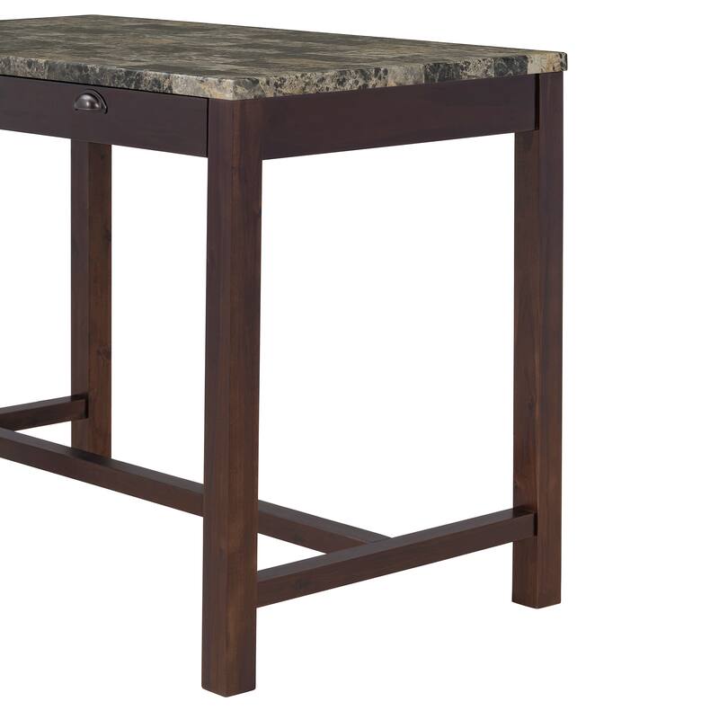 Modern Faux Marble Bar Table Set with Storage & Stools
