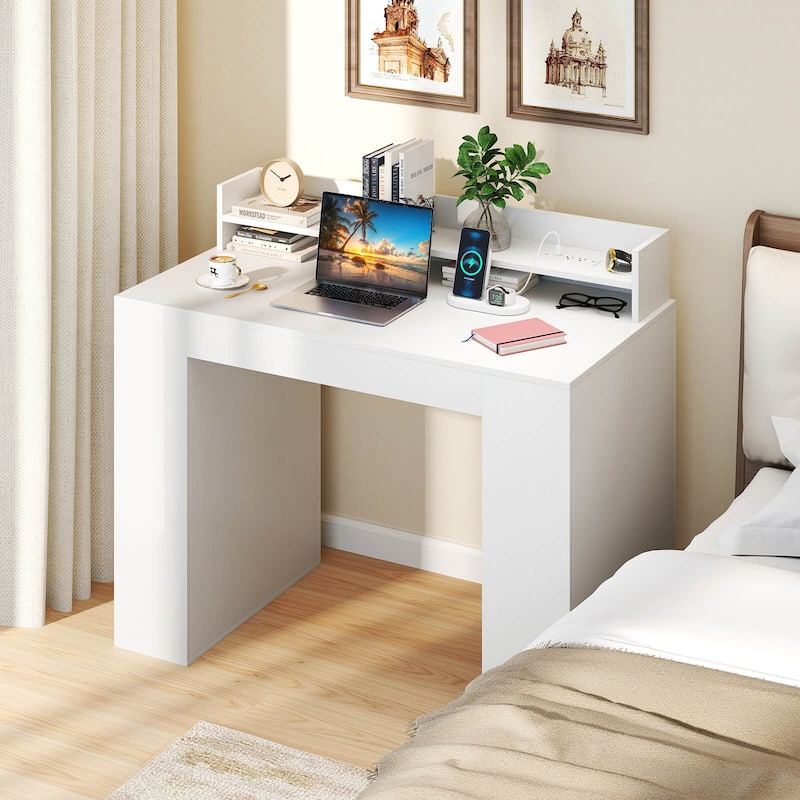 Costway 43" Home Office Desk with Power Outlets Monitor Shelf - See Details