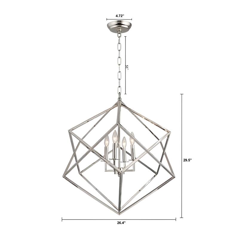 26" Steel Cage Medium Size Adjustable Lantern Iron Art Design Candle-Style Chandelier Pendant Lamp