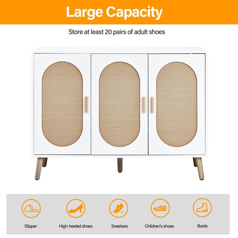 Shoe Cabinet with Double Doors Wooden Floor Bathroom Storage Cabinet