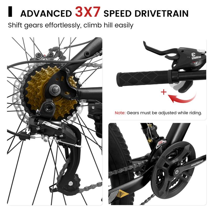 Mountain Bike - High Carbon Steel Frame, Mechanical Disc Brakes, 21-Speed, Unisex Adult/Teen - 26