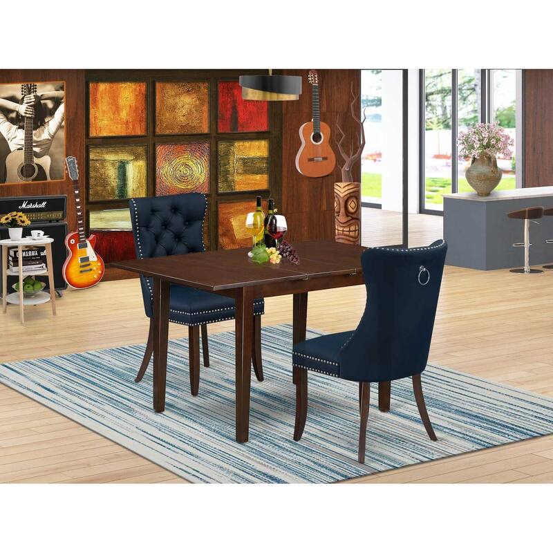 HomeStock 3-Pc Mahogany Finish Rectangular Solid Wood Top With Butterfly Leaf Dining Table Set