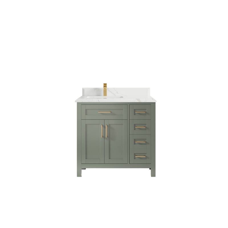 Willow Collections 36 in. W x 22 in. D Cambridge Left Offset Sink Bathroom Vanity with Countertop - 1.5”Calacatta Laza - Evergreen