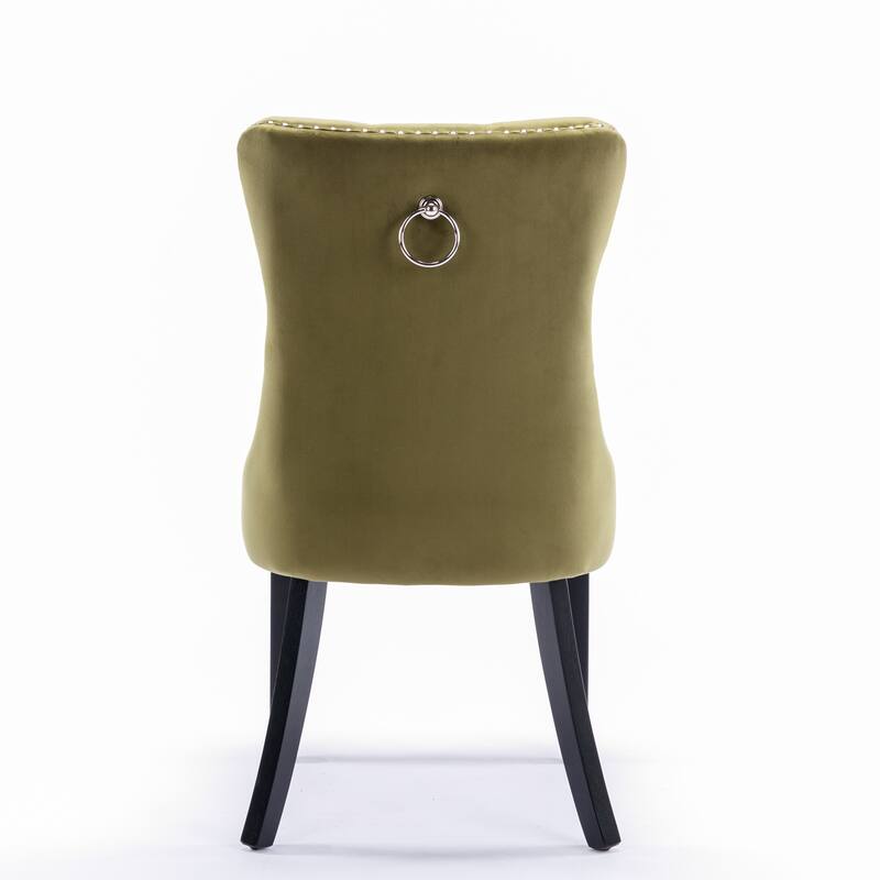 Set of 2 Tufted Dining Chair with Wood Legs, Riveted Trim