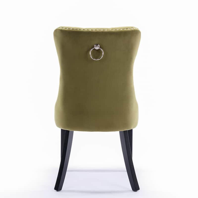 Set of 2 Velvet Tufted Upholstered Dining Chair with Wood Legs
