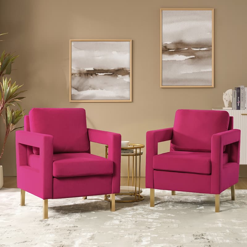Valentina Modern Upholstered Accent Armchair with Gold Legs Set of 2 by HULALA HOME - FUSHIA