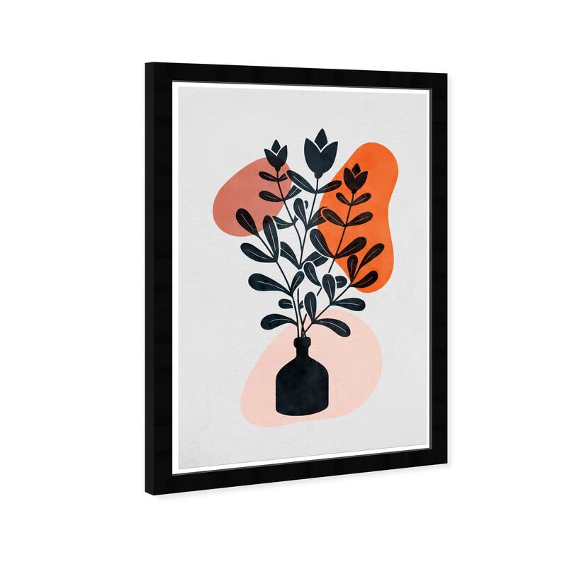 Wynwood Studio Prints Floral and Botanical flower & leaf Orange and Pastel Black Scandinavian Wall Art Canvas Print