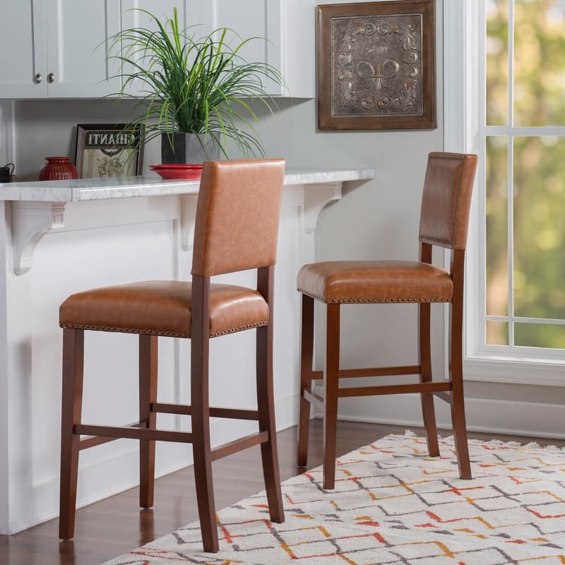 Linon Amaravati Faux Leather Caramel 30-inch Bar Stool