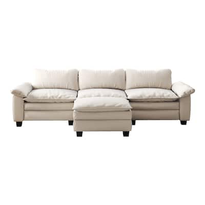 Luxury Velvet Upholstered Sectional Sofa Couch with Ottoman