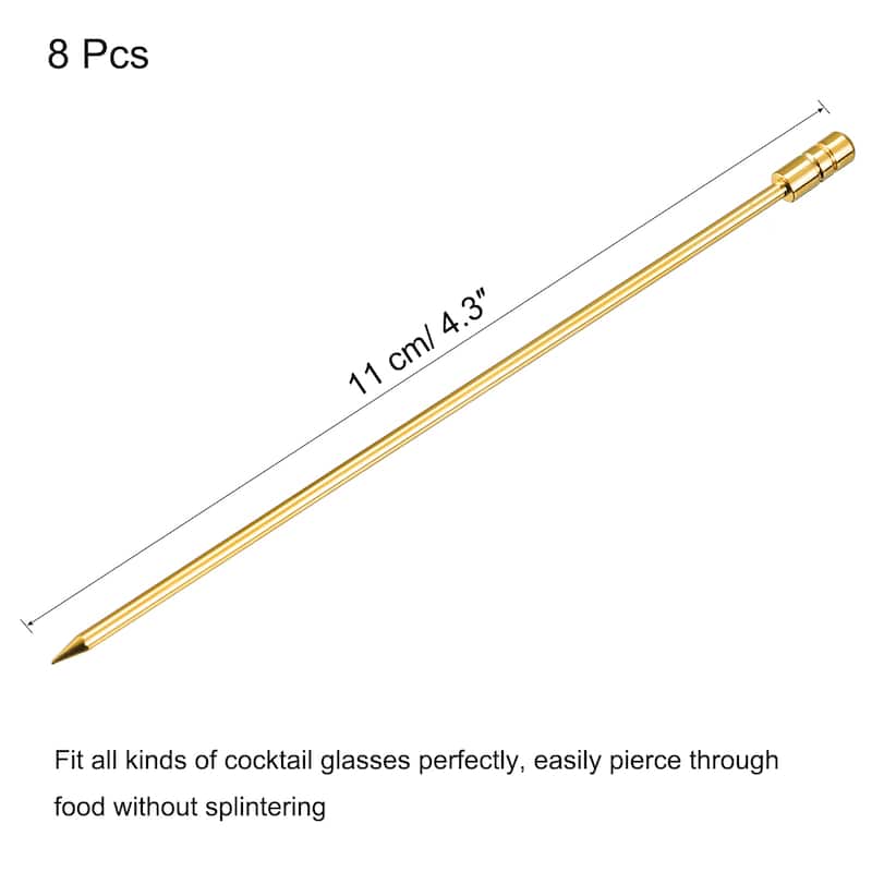 Metal Cocktail Picks 8Pcs, Reusable Cocktail Toothpick Cylinder Shape - Gold - 11 cm/ 4.3 inches