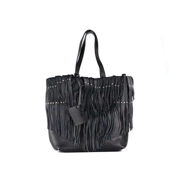 Roberto Cavalli Women S Black Grained Leather Fringe Tote Roberto Cavalli Women X27 S Black Grained Leather Fringe Tote Handbag