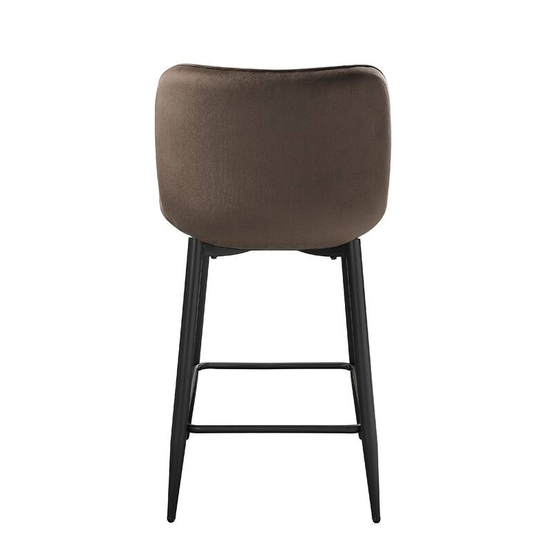 Aniya Counter Stool Chair Set of 2, Black Metal Legs, Brown Velvet