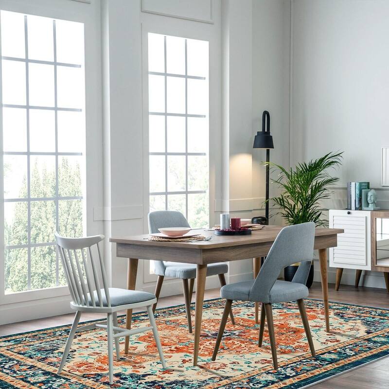 Boho Vintage Area Rug Machine Washable Low Pile Soft Floor Carpet
