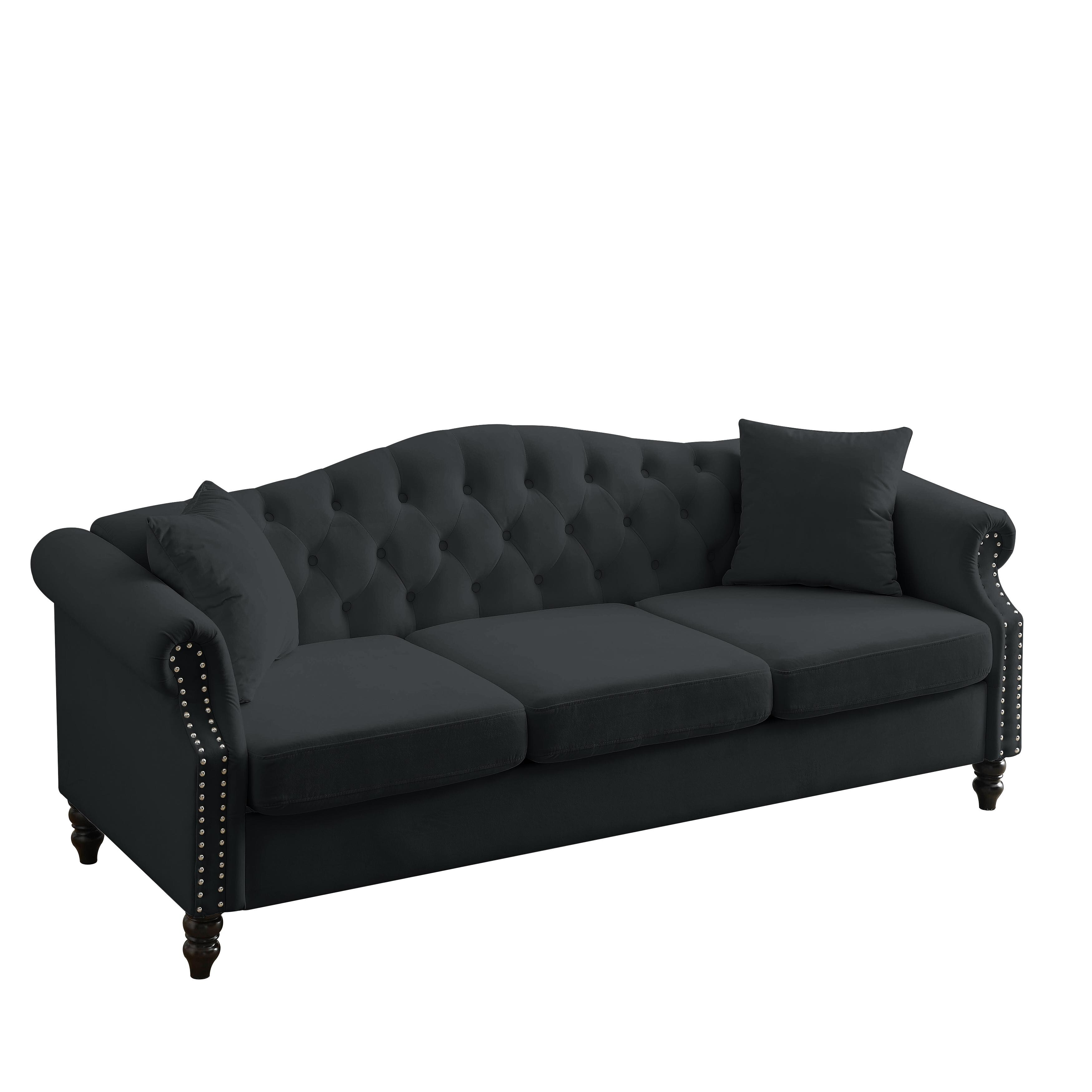 3 Seater Straight Row Couch, Deep Seat Curved Back Velvet Sofa