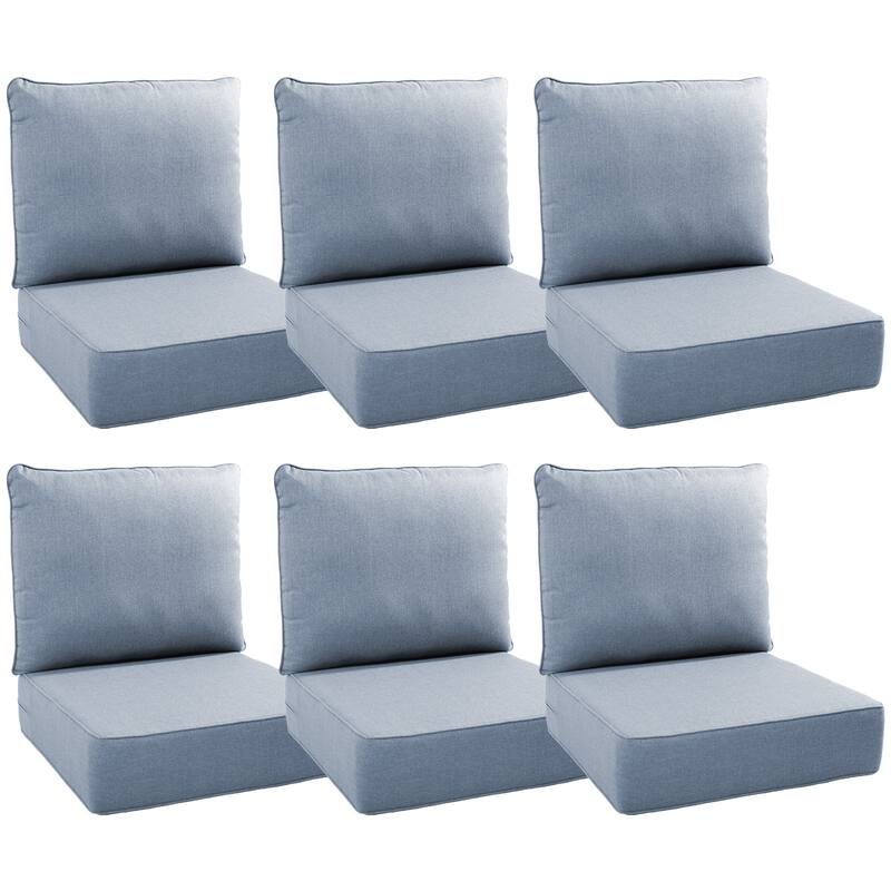Gymojoy 24"x22"x6" Patio Thick Cushions & Pillows Set - Deep Seat Indoor/Outdoor Water & Fade Resistant - Six Sets - Baby Blue