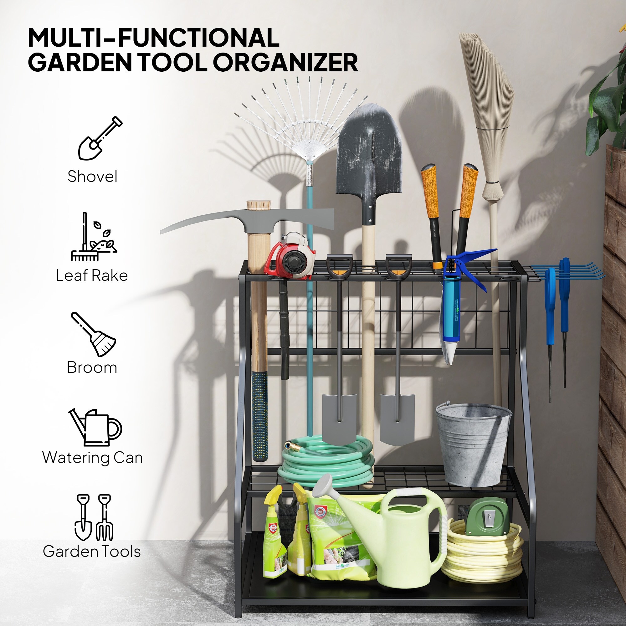 Tool Organizer Outsunny Garden For Garage, 3-Tier Yard Tool