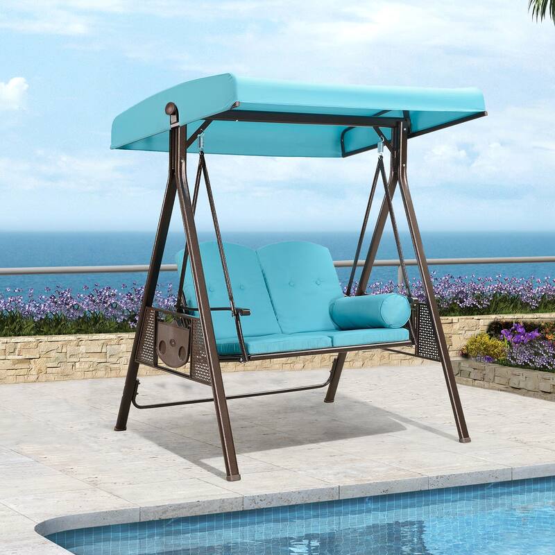 PURPLE LEAF Deluxe Outdoor Patio Porch Swing with Weather Resistant Steel Frame, Cushions and Pillow Included