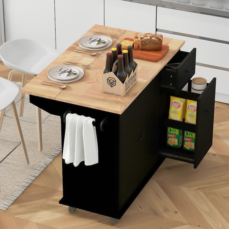 Rolling Kitchen Cart with Drop Leaf, Storage Rack, and 3-Tier Cabinet Organizer