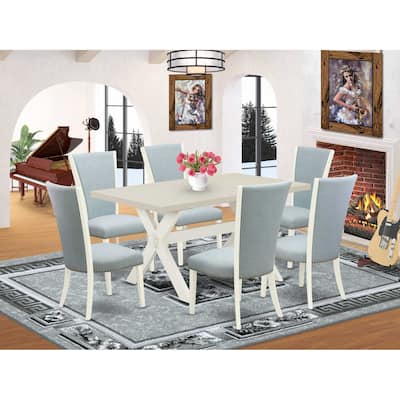 HomeStock 7-Piece Natural Oak Finish Solid Wood Top Dining Table with 6-Chairs