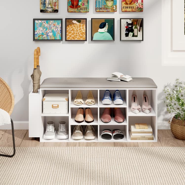 Shoe Storage Bench with Umbrella Stand and Adjustable Shelf - 43.5" x 12" x 20.5"