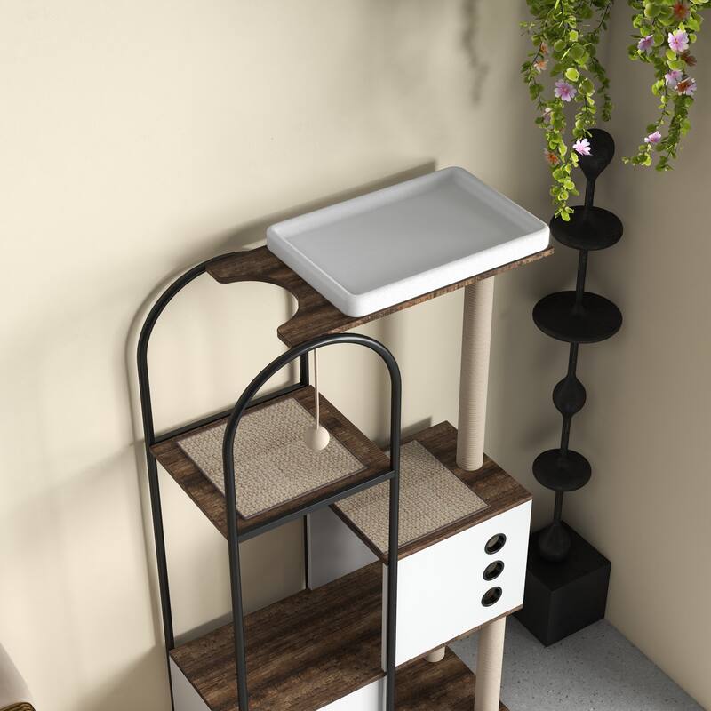 Cat Tree Tower, Cat Tower House with Scratcher Post, Cat Tree Condo with Scratching Pads, Cat Furniture with Resting Bed - White