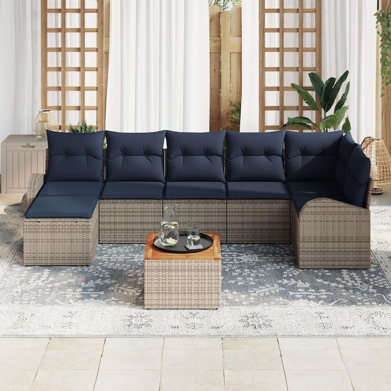 vidaXL 8 Garden Sofa Set with Cushions Black/Grey Poly Rattan - 113.8 x 48.8 x 27.2