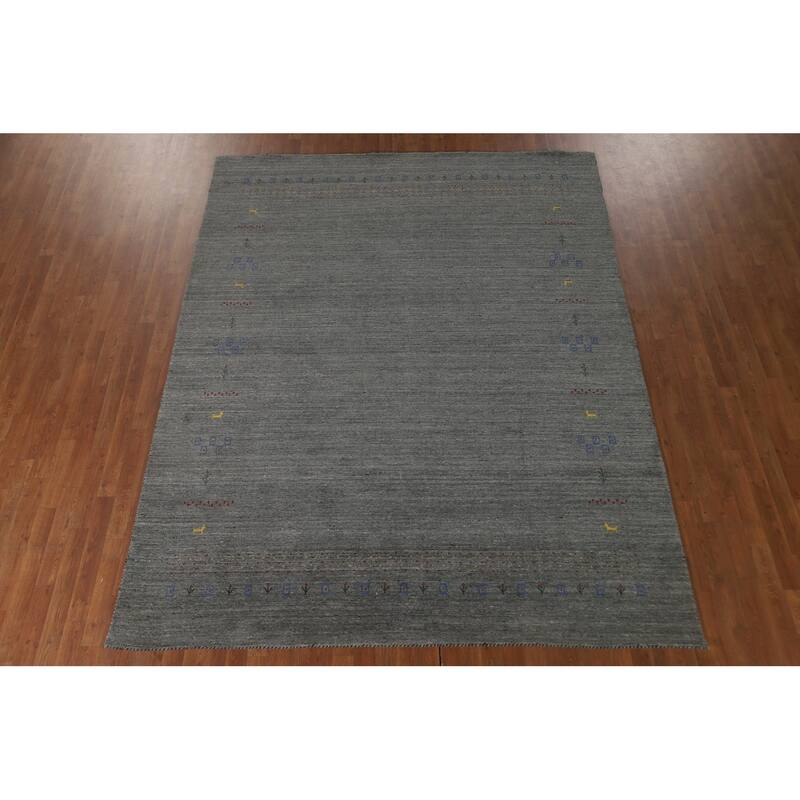 Grey Tribal Gabbeh Indian Area Rug Handmade Wool Carpet - 7'9" x 9'10"