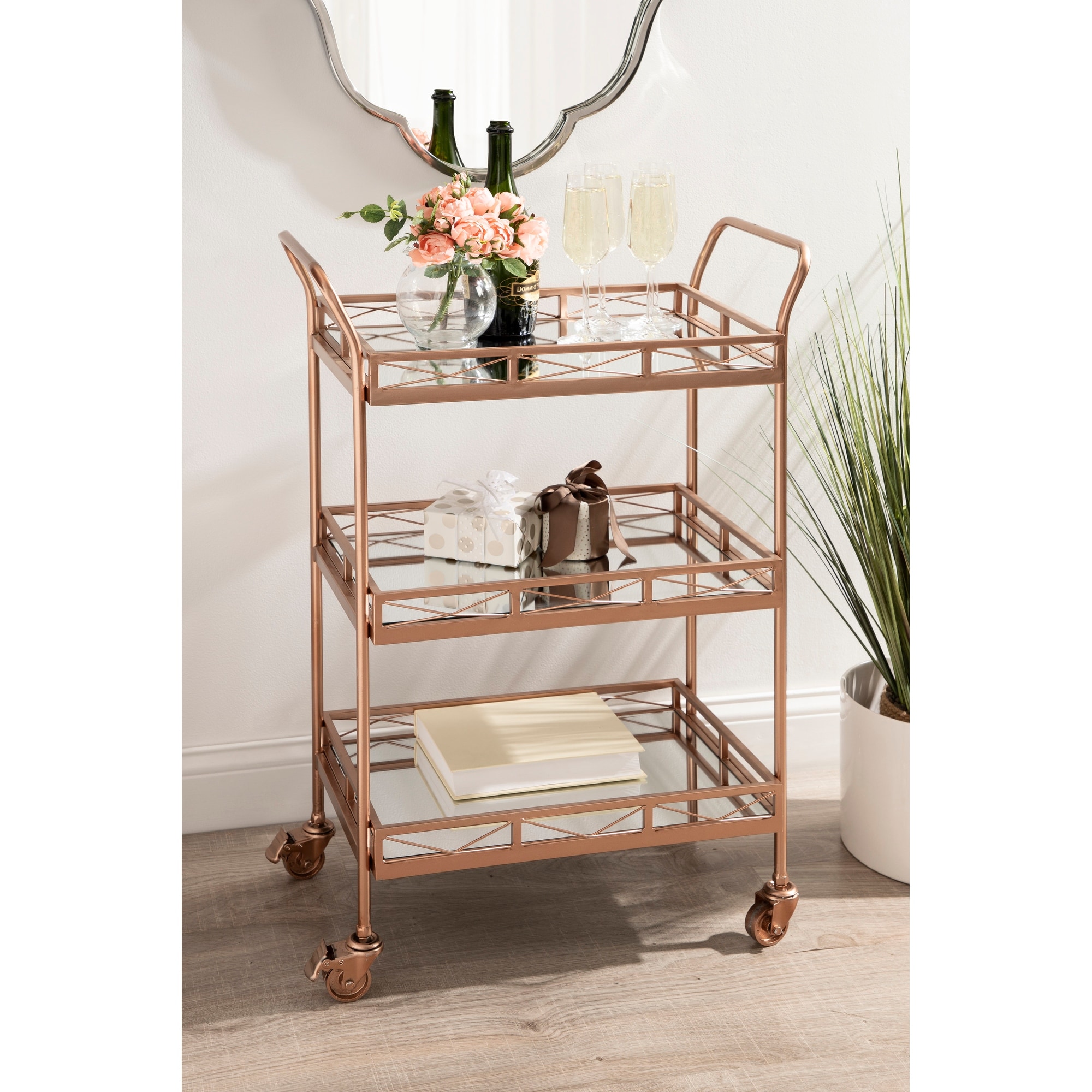 Kate and Laurel Ketia Metal and Glass 3-tiered Tray Bar Cart