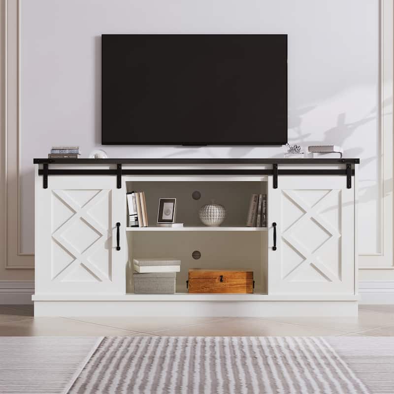 58inch Entertainment Center with Sliding Barn Door - White