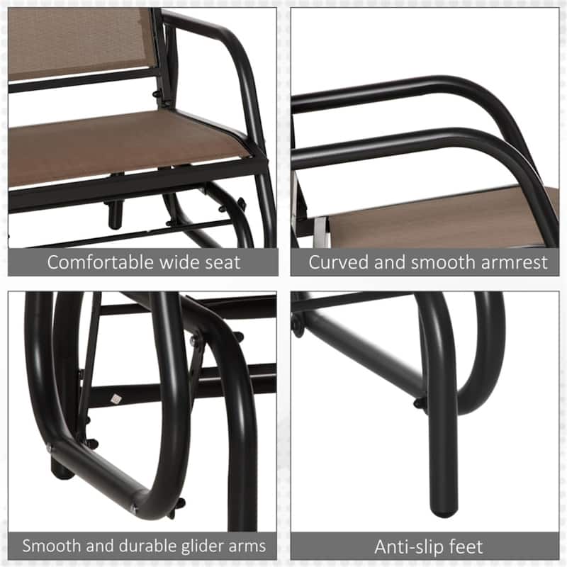 Comfortable Outdoor Glider Chair with Steel Frame and Weather-Resistant Mesh Curved Armrests - 29.5" W x 26" D x 33.5" H