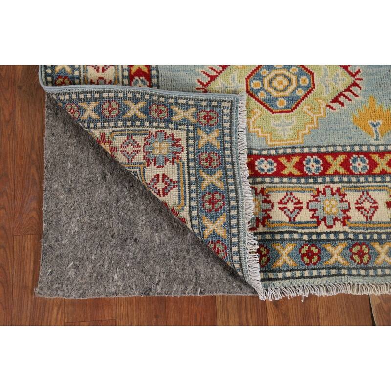 Light Blue Kazak Runner Rug Handmade Traditional Wool Carpet - 2'9" x 9'9"