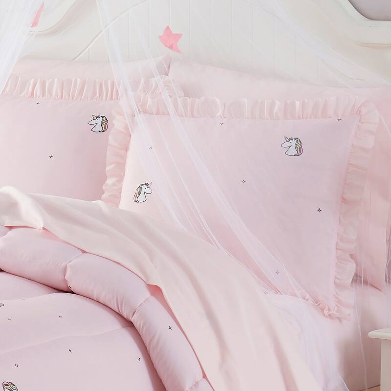 Kids Rainbow Unicorn Bed in a Bag 5 Piece Comforter, Sham & Sheet Set