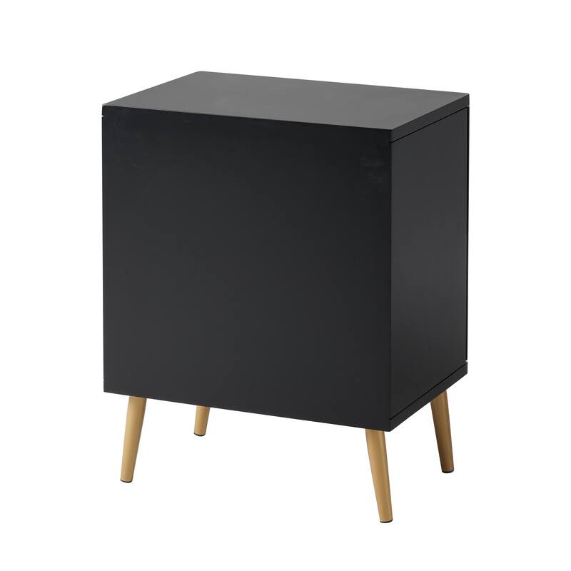 COZAYH Farmhouse Wicker Rattan Nightstand, Boho Mid-Century Coastal Wooden Bedside Table, Wooden Storage Cabinet