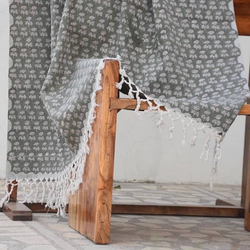 Fabdivine Damaru Handcrafted Cotton Blanket - Hand Block Printed Sofa & Bed Throw, Home Textile with Hand-Tied Tassels, 90"x54"