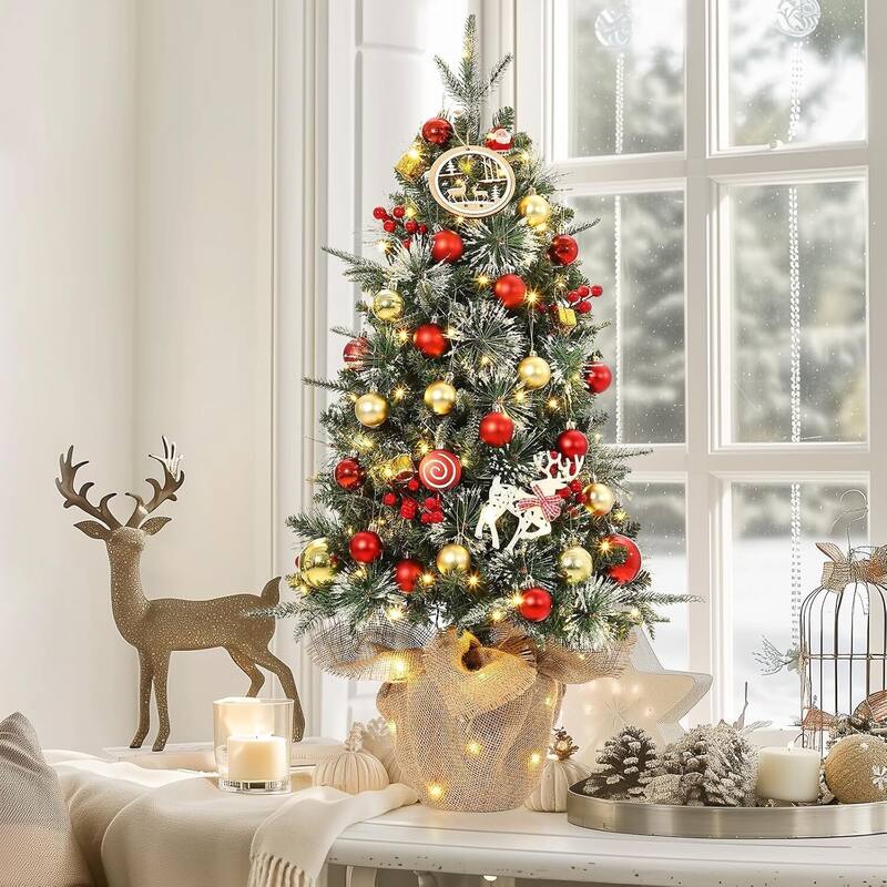 3FT Pre-Lit Artificial Christmas Xmas Tree with 78 LED Lights, Potted Base