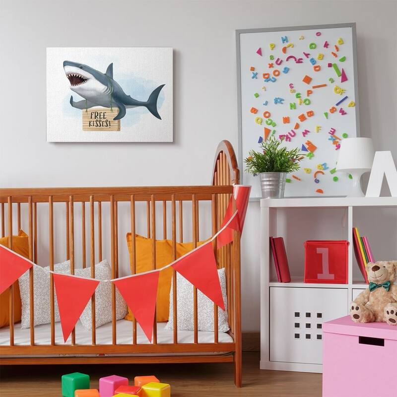Stupell Nautical Shark Free Kisses Sign Kid's Animal Humor Canvas Wall Art - Multi-Color