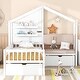 preview thumbnail 1 of 16, Twin Size House Bed with Upholstered Sofa, Charging Station, Wireless Charging, Shelves, and Two Drawers White