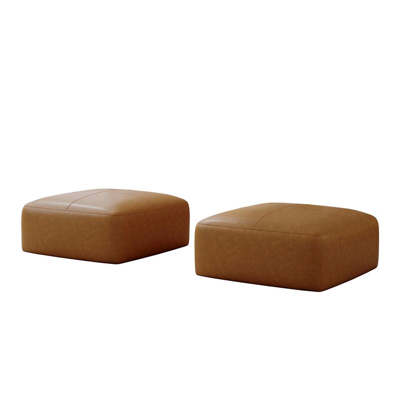 UIXE Genuine Leather Ottoman, Upholstered Ottoman for Living Room