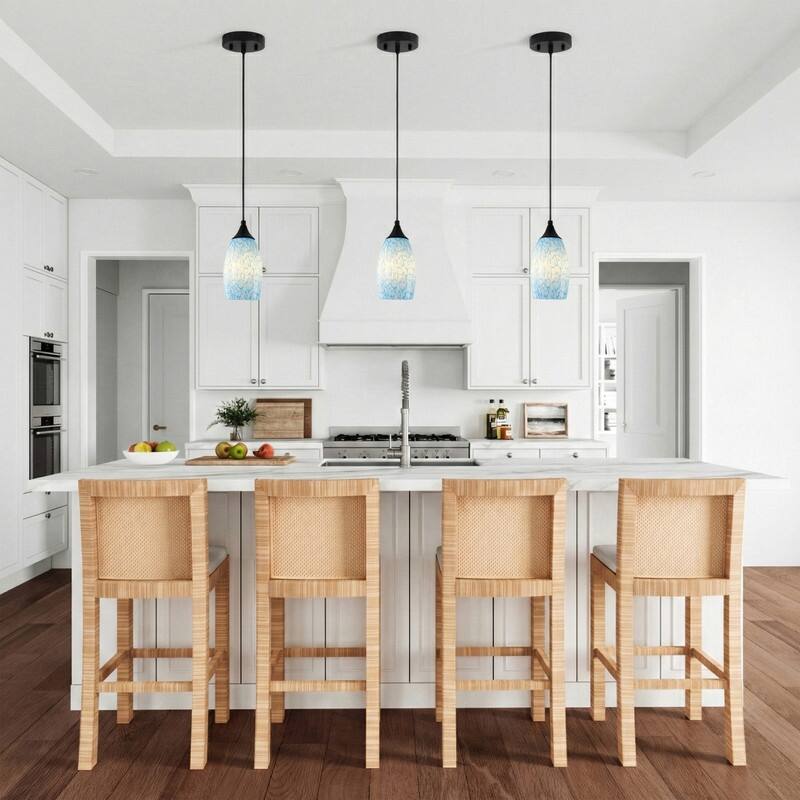 Modern Matte Black 1 Light Pendant with Blue Art Glass for Kitchen Island Dining Room